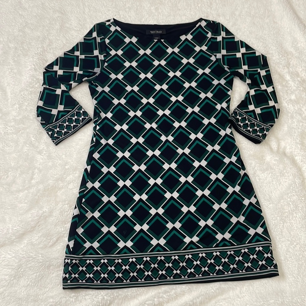 White House Black Market Black, Green and white‎ dress